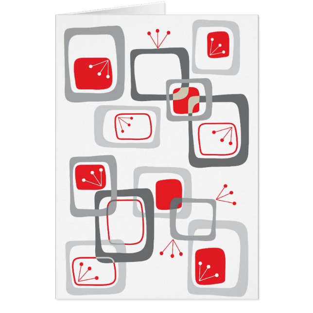 Tarjeta retro roja de cerezos cuadrados en blanco (Frente)