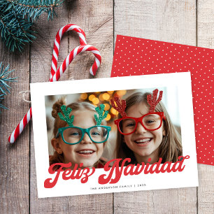 Tarjeta Retro Rojo Script Feliz Navidad Una Foto