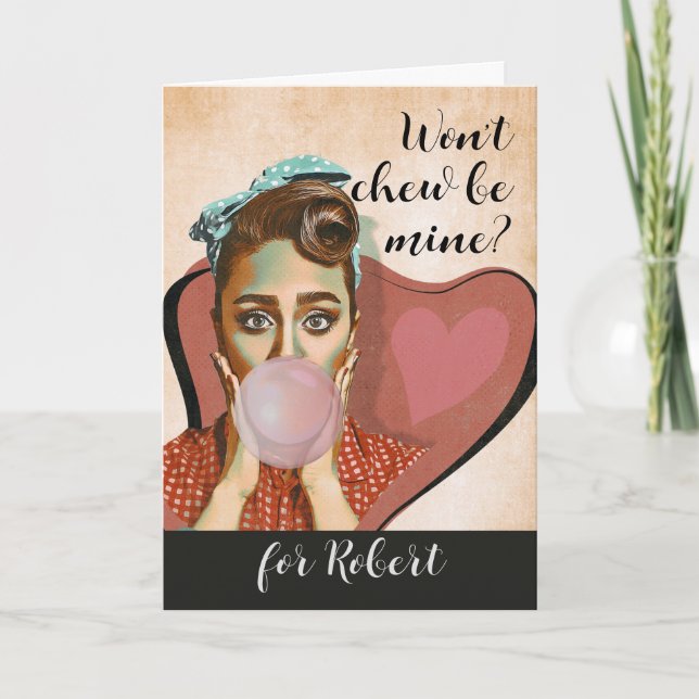 Tarjeta Retro San Valentín no masticará mi sangre de burbu (Anverso)