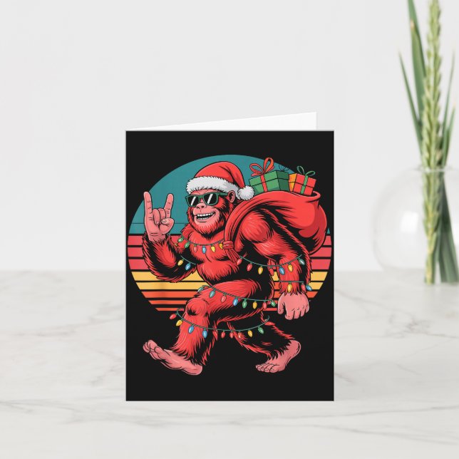 Tarjeta Retro Santa Bigfoot Christmas Funny Sasquatch Xmas (Anverso)