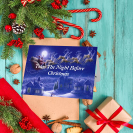 Tarjeta Retro Santa Claus Reindeer Blue Moon