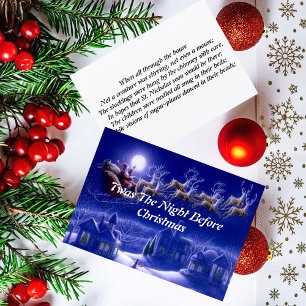 Tarjeta Retro Santa Claus Reindeer Blue Moon