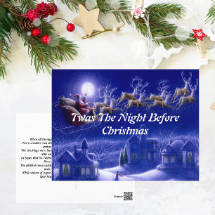 Tarjeta Retro Santa Claus Reindeer Blue Moon