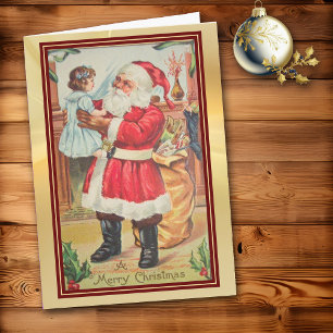 Tarjeta Retro Santa examina la fiesta de la frontera roja 