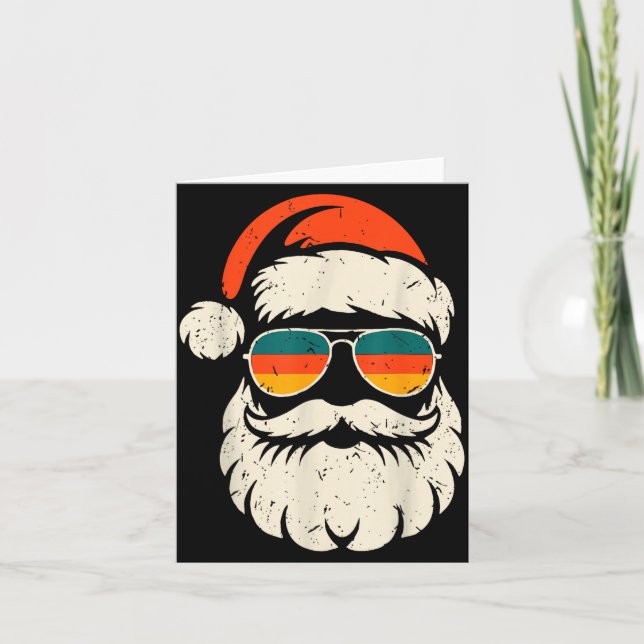 Tarjeta Retro Santa Face Sungles Funny Christmas Family Ou (Anverso)