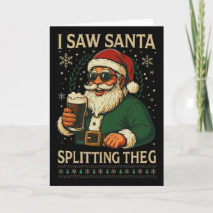 Tarjeta Retro Santa Vi a Santa Dividiendo El G Bebiendo Fe