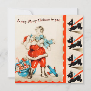 Tarjeta Retro Santa y Scotty Dogs Flat Navidades