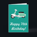 Tarjeta Retro Scooter Happy 70th Birthday Card<br><div class="desc">Tarjeta de cumpleaños 70 de Retro Scooter Happy diseñada por Anna-Marie Bush. Vea más obras de Anna en www.anna-mariebush.com.</div>