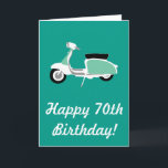 Tarjeta Retro Scooter Happy 70th Birthday Card<br><div class="desc">Tarjeta de cumpleaños 70 de Retro Scooter Happy diseñada por Anna-Marie Bush. Vea más obras de Anna en www.anna-mariebush.com.</div>