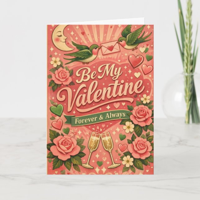 Tarjeta Retro Sé Mi San Valentín Personalizado (Anverso)