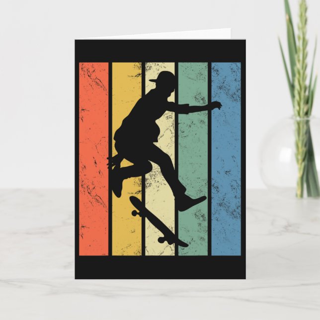 Tarjeta Retro Skateboarding Funny Skating Performing Trick (Anverso)