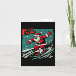 Tarjeta Retro Skibidi Rizzmas Divertido Santa Claus Patina