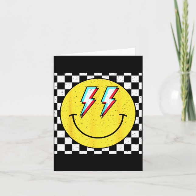 Tarjeta Retro Smile Face Checkered Pattern Preppy Happy Fa (Anverso)