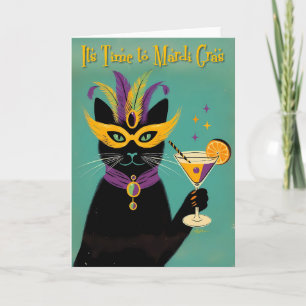 Tarjeta Retro Sofisticados Es Hora del Martini de Mardi Gr
