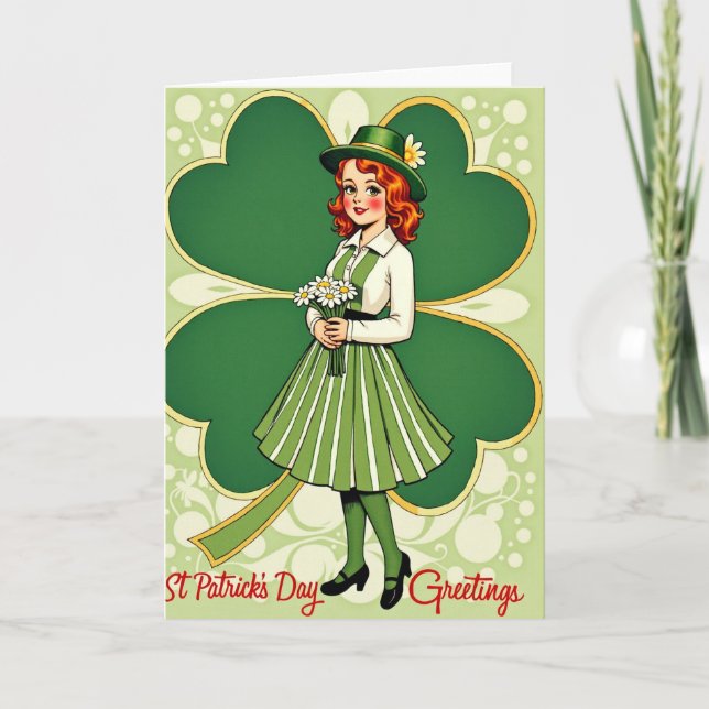 Tarjeta Retro St Patricks Day Woman Card (Anverso)