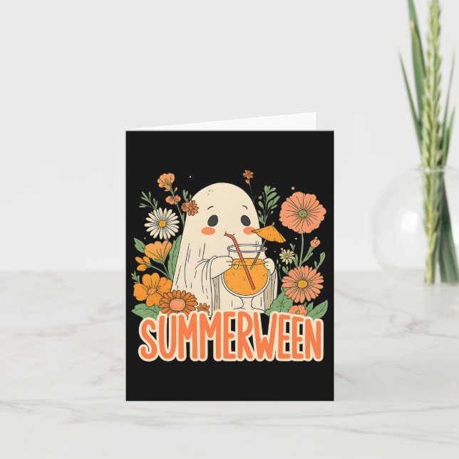 Tarjeta Retro Summerween Fantasma Boho Floral Verano Hallo (Anverso)