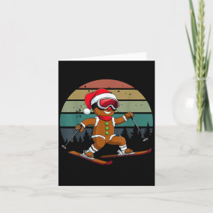 Tarjeta Retro Sun Gingerbread Hombre Esquiando Santa Hat X