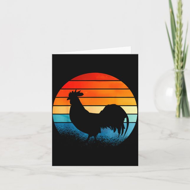 Tarjeta Retro Sunset Rooster Chicken Lover  (Anverso)