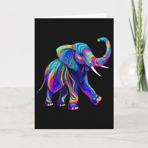 Tarjeta Retro Synthwave 80s 90s Elefante Trompa Arriba Cha