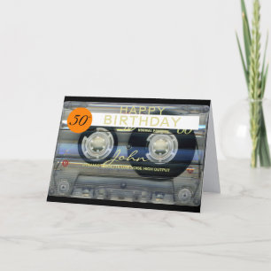 Tarjeta Retro T2 Audiotape 50º cumpleaños nombre recto-ver