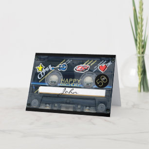 Tarjeta Retro T3 Audiotape 50 cumpleaños nombre recto-vers