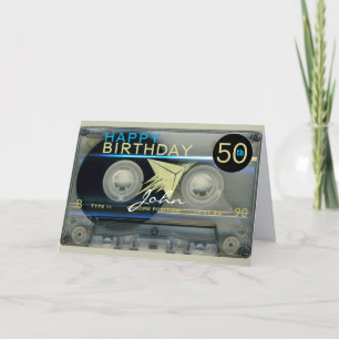 Tarjeta Retro T5 Audiotape 50º cumpleaños nombre recto-ver