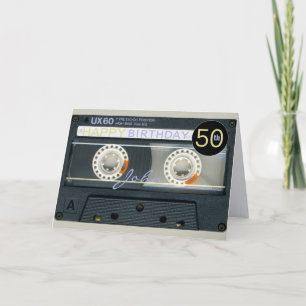 Tarjeta Retro T6 Audiotape 50 cumpleaños nombre recto-vers
