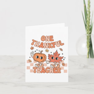 Tarjeta Retro Uno Maestro Agradecido Calabaza Y Hoja De Ot