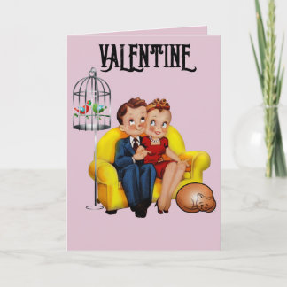 TARJETA RETRO VALENTINE'S DAY CAT GREETING CARD
