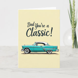 Tarjeta Retro Verde Azul Día del Padre Auto