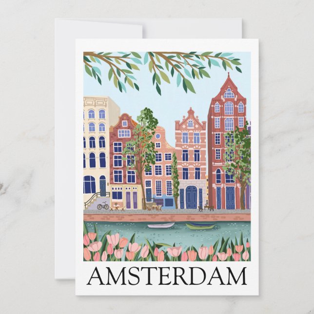 Tarjeta Retro Vintage Amsterdam Netherlands Architecture  (Anverso)