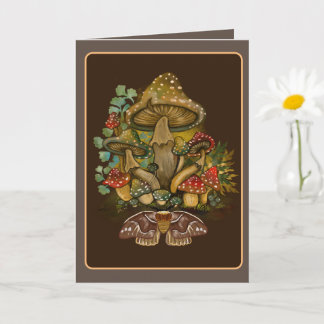 Tarjeta Retro Vintage colors Mushroom & Moth Art