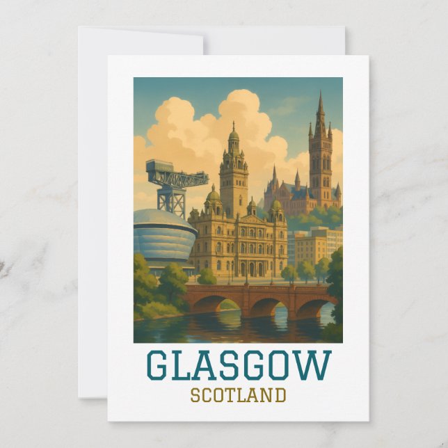 Tarjeta Retro Vintage Glasgow Scotland Cityscape Travel (Anverso)