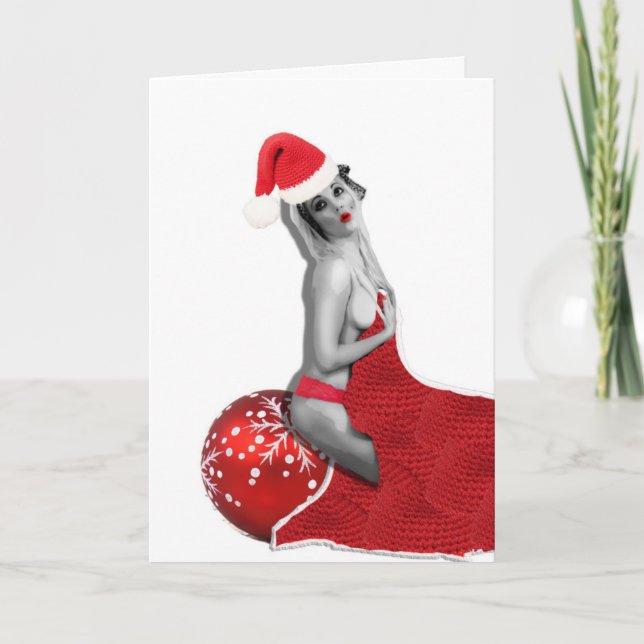 Tarjeta Retro Vintage Sexy Pinup Chica Navidades d (Anverso)