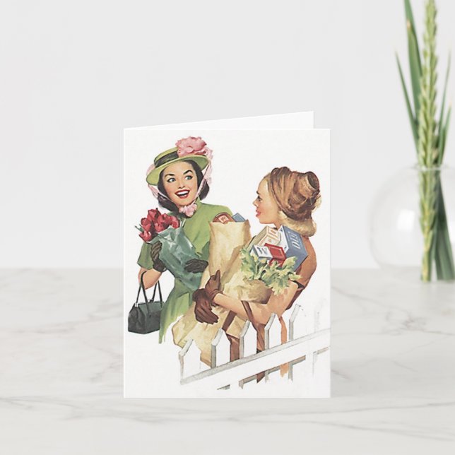 Tarjeta Retro Vintage vecinos suburbanos amigos Conoce la  (Anverso)