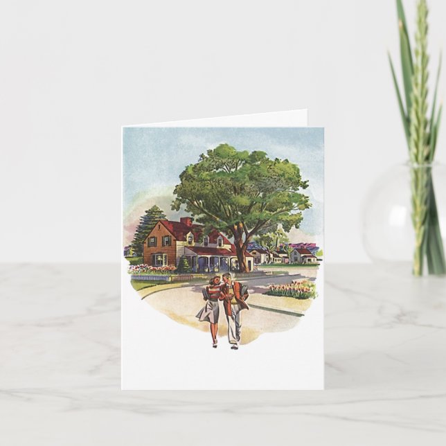 Tarjeta Retro Vintage Young Couple Stroll Anniversary Card (Anverso)