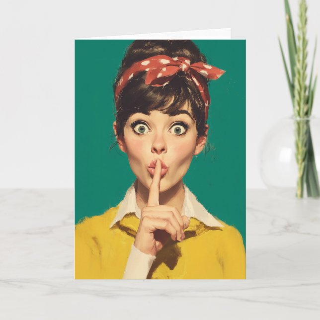 Tarjeta Retro Woman Making a Shush (Anverso)