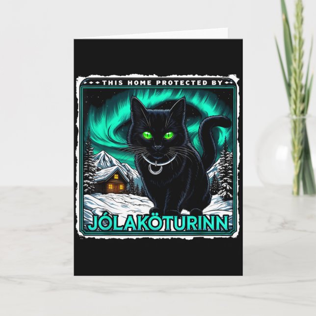 Tarjeta Retro Yule Cat Icelandic This Home Protected Jólak (Anverso)