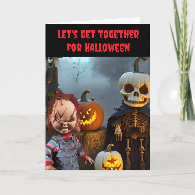 Tarjeta Reunámonos para Halloween. (Anverso)