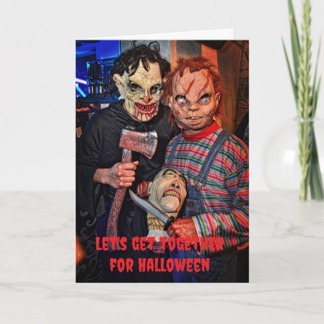 Tarjeta Reunámonos para Halloween. (Anverso)