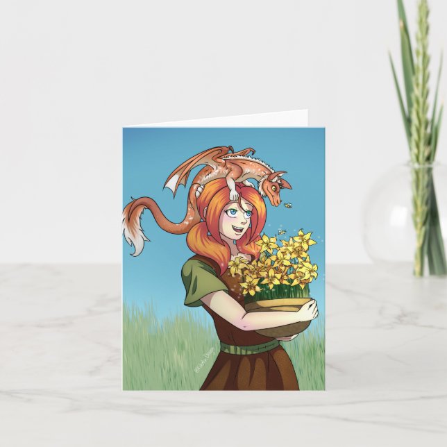 Tarjeta Reuniendo flores con un dragón (Anverso)