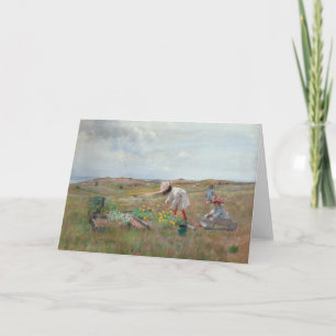 Tarjeta Reuniendo flores   William Merritt Chase