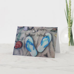 TARJETA REUNIÓN DE CUMPLEAÑOS EN LA PLAYA "VOLAR SUS FLOPS