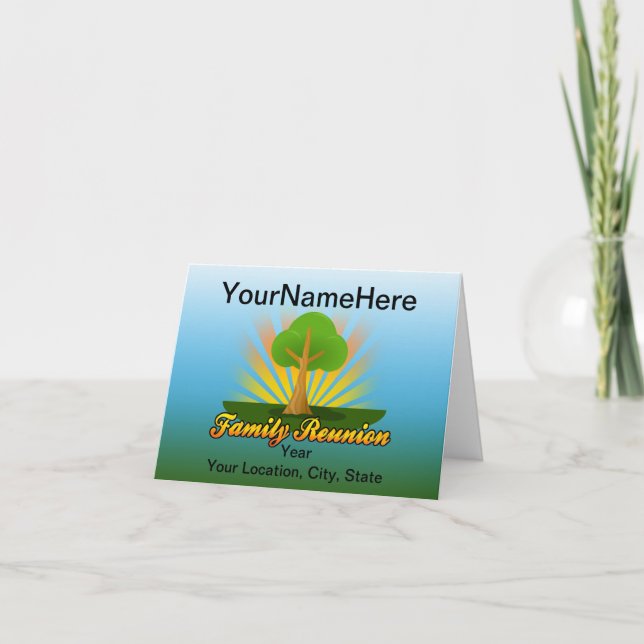 Tarjeta Reunión familiar personalizado, árbol verde con ra (Anverso)