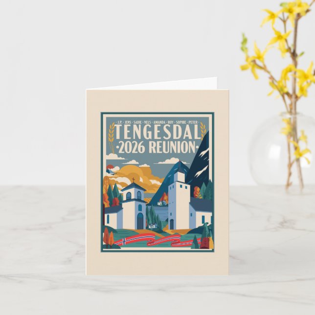 Tarjeta Reunión Familiar Tengesdal 2026 (flor amarilla)