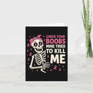 Tarjeta Revisa tu pecho Mujeres cinta rosa de Halloween 
