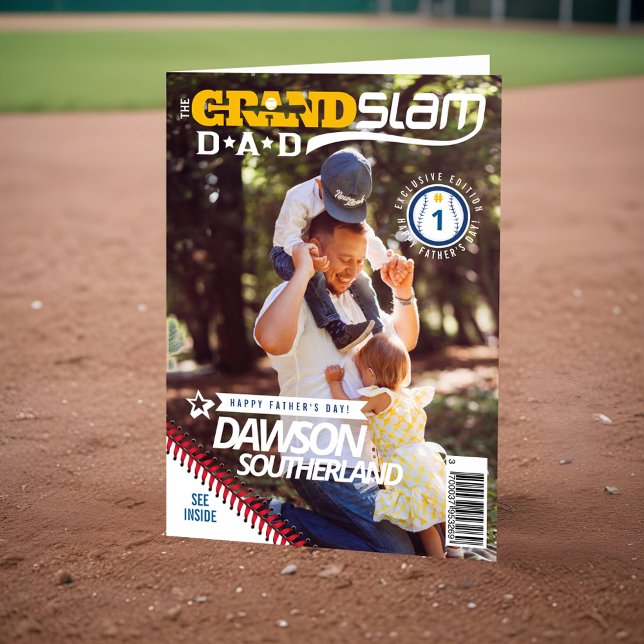 Tarjeta Revista fotográfica del Día del Padre Divertido so (Fun Father's Day Baseball Lover Photo Magazine Card)