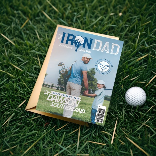 Tarjeta Revista Fun Padre's Day Dad (Fun Father's Day Dad golf Lover Photo Magazine Card)
