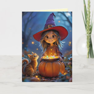 Tarjeta ¡Revolviendo un poco de magia! Bruja adorable, per