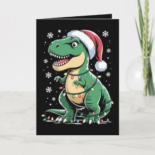 Tarjeta Rex de Navidad Dinosaurio Sombrero de Santa Luces